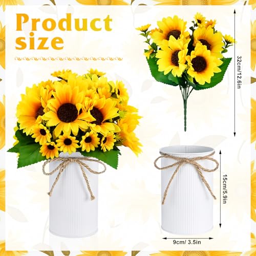 6 Sets Fake Sunflower Centerpiece Table Decorations with 6 Pcs 6 Inch Large Vase and 12 Pcs Sunflower Bouquets Artificial