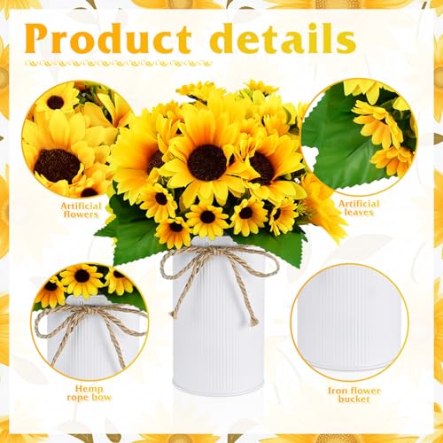 6 Sets Fake Sunflower Centerpiece Table Decorations with 6 Pcs 6 Inch Large Vase and 12 Pcs Sunflower Bouquets Artificial