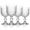 12 oz Clear Vintage Wine Glasses,Hobnail Drinking Glasses Set of 4,Embossed Goblet Glasses for Wedding,Party, Dinner,Bar