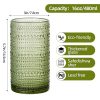 16oz Hobnail Drinking Glasses Set of 6, Vintage Large Capacity Embossed Green Tumblers, Highball Glasses for Water, Cocktail,