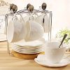 ® White Porcelain 5OZ- Tea Cup and Saucer Coffee Cup Set with Saucer and Spoon, Set of 6 (6 Tea Cup Set With Bracket)