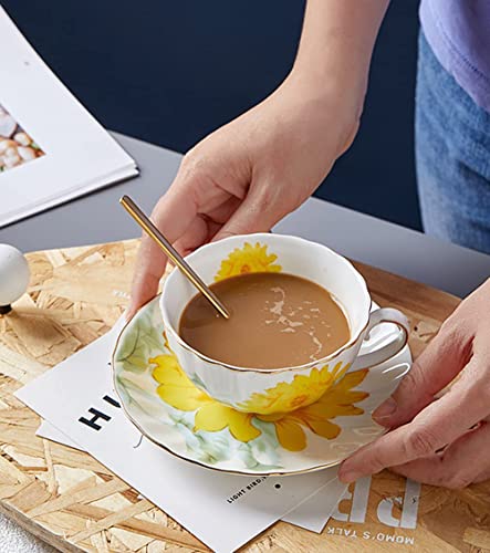 Ceramic Teacup Sunflower Vintage Chintz Porcelain Coffee Mug Tea Cup with Saucer