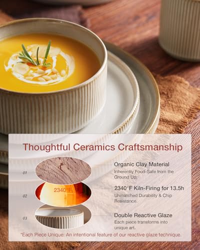 Famiware Star Dinnerware Sets, Plates and Bowls Set for 4, 12 Pieces Ribbed Dishes - Chip and Scratch Resistant, Microwave and