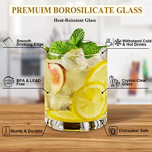 Heat-Resistant Drinking Glasses Set of 6 Double Fashioned Glass Lowball Tumblers 13.8oz Made From Premium Borosilicate All