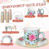 60 Sets Tea Party Decorations Floral Paper Tea Cups with Handle and Plates Disposable Blossom Teacups and Saucers Sets with Tape