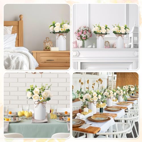 6 Sets Wedding Centerpiece for Table Decoration Artificial Fake Rose Flowers with Metal Vase, Faux Silk Rose Bouquet Floral