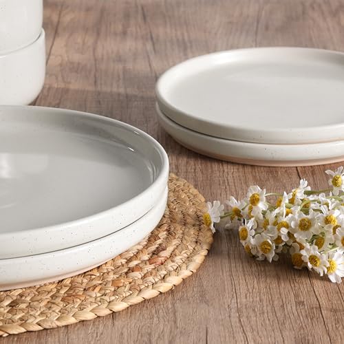 Stoneware Dinnerware Sets, 18-Piece Plates and Bowls Set for 6, Dishes Set for Home Restaurant, Speckled Milky White