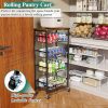 Fruit Basket, 5-Tier Utility Kitchen Organizer and Storage Cart with Pull-Out Baskets and Wood Top, Rolling Pantry Kitchen Cart
