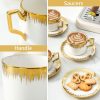 Cappuccino Cups with Saucers, 8.5 oz Stackable Ceramic Coffee Cup and Saucer with Gold Trim, Turkish Coffee Cups Set for Double