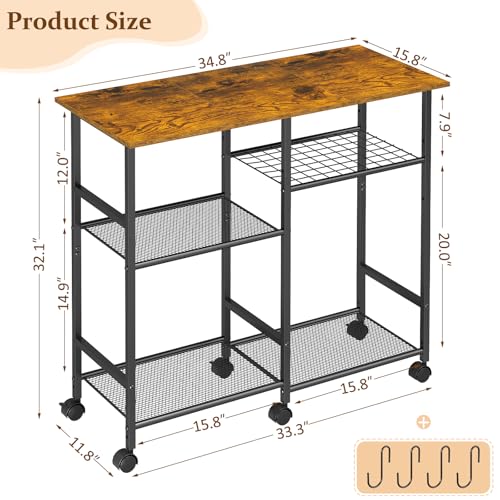 Kitchen Microwave Cart, Microwave Stand with Adjustable Shelf, Coffee Bar Stand Kitchen Baker's Rack with Wheels Rolling Storage