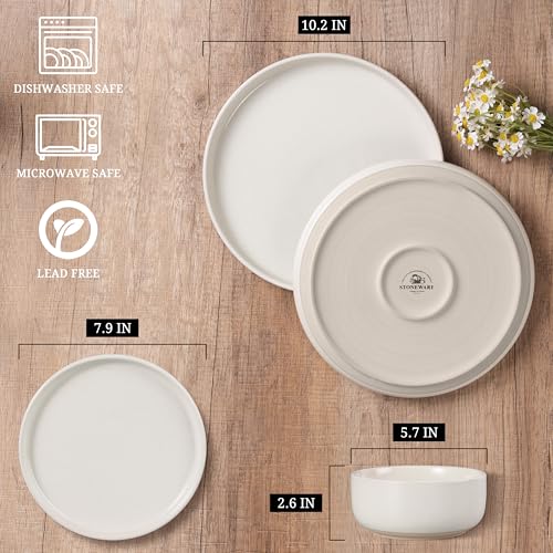 Stoneware Dinnerware Sets, 18-Piece Plates and Bowls Set for 6, Dishes Set for Home Restaurant, Speckled Milky White