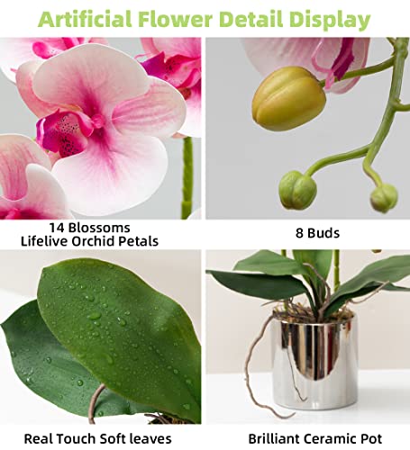 Artificial Orchid Flowers Light Pink Faux Orchids with Ceramic Vase Vivid Fake Phalaenopsis Flower Arrangement Gorgeous