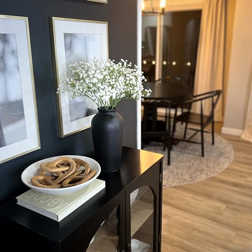 Laurel&Vine 12" Tall Black Ceramic Vase, Speckled Textured Minimalist, with 15 Stems of 22" Faux Artificial White Babys Breath,