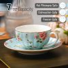 BTaT- Floral Tea Cups and Saucers Set of 6 (7 oz), Porcelain Tea Cups Set of 6, Pastel Bloom Design with Gold Trim, Dishwasher &