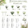 Artificial Flowers with Ceramic Vases, 58 Pcs Fake Plants and Flowers in Vases Set of 8,DIY Table Centerpieces for Wedding,Home