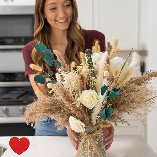 100pcs Artificial Flowers Arrangement With Vase Included, Dining Table Centerpiece Decorations, Fake Flowers in Vase, Dried