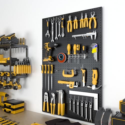 Peg Board, 8 Pack Metal Pegboard Panels White & Black Pegboards Wall Organizer with 50 Pcs Hooks, Peg Board for Walls Home,