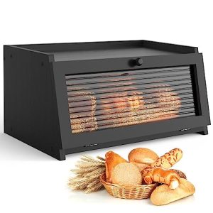 Bread Box for Kitchen Countertop Large Bread Box Farmhouse Bread Container Bread Storage with Window Bread Holder Black
