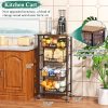 Fruit Basket, 5-Tier Utility Kitchen Organizer and Storage Cart with Pull-Out Baskets and Wood Top, Rolling Pantry Kitchen Cart