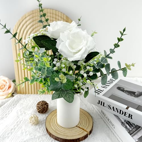 Artificial Flowers with Ceramic Vases, 58 Pcs Fake Plants and Flowers in Vases Set of 8,DIY Table Centerpieces for Wedding,Home