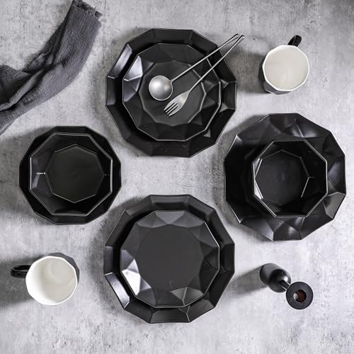 Stone + Lain Jamie Porcelain 16-Piece Geometric Dinnerware Set, Black