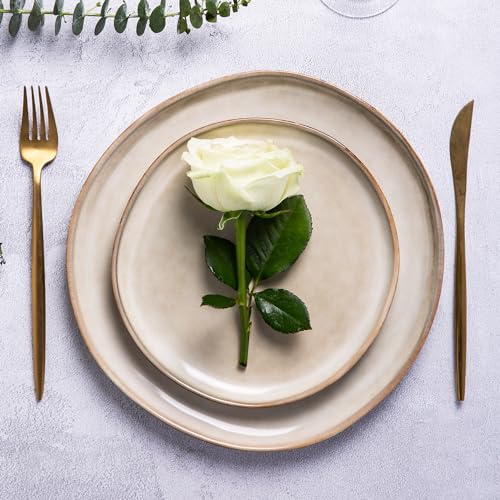 Ceramic Dinnerware Sets,Handmade Reactive Glaze Stoneware Plates and Bowls Sets,Highly Scratch Resistant | Dishwasher &