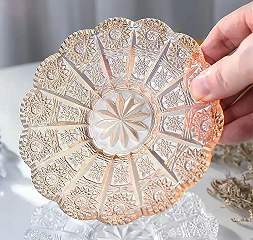 Vintage Embossed Sunflower Flower Design Set of Two Amber Pressed Glass Cups and Saucers Set Made of Retro Relief Lead-free