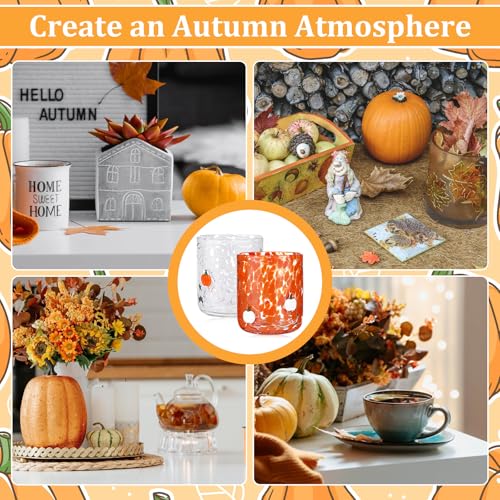 2 Pack Fall Icon Juice Glasses Pumpkin Glass Cups 14 oz Double Old Fashioned Stemless Wine Glasses Cute Glass Drinking Cups for