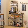 Bakers Rack with Power Outlet, Kitchen Microwave Stand with 10 S-shaped Hooks, 6-Tier Coffee Bar Station, Kitchen Storage Shelf
