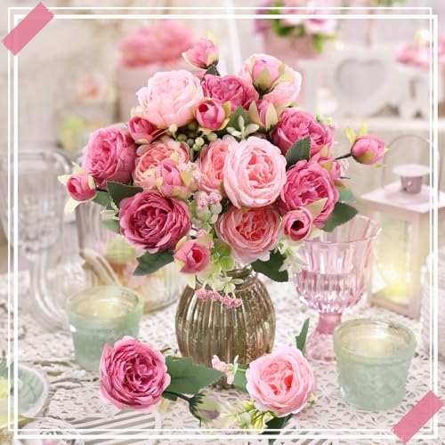 16 Bundles Artificial Peonies Silk Peonies Faux Flower Bouquet Fake Peony Flower Arrangements Table Centerpieces for Vase