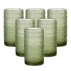 16oz Hobnail Drinking Glasses Set of 6, Vintage Large Capacity Embossed Green Tumblers, Highball Glasses for Water, Cocktail,