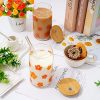 2Pcs Groovy Retro Hippie Flower Drinking Glasses with Bamboo Lids and Straw 16oz Yellow Orange Daisy Flower Ice Coffee Cup Beer