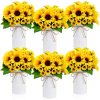 6 Sets Fake Sunflower Centerpiece Table Decorations with 6 Pcs 6 Inch Large Vase and 12 Pcs Sunflower Bouquets Artificial