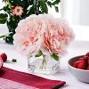Artificial Peony Flowers Arrangements in Cube Glass Vase with Faux Water for Home Table Wedding Centerpiece Decor (Pink)
