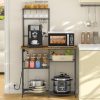 Bakers Rack with Power Outlet, Kitchen Microwave Stand with 10 S-shaped Hooks, 6-Tier Coffee Bar Station, Kitchen Storage Shelf