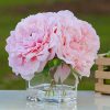 Artificial Peony Flowers Arrangements in Cube Glass Vase with Faux Water for Home Table Wedding Centerpiece Decor (Pink)
