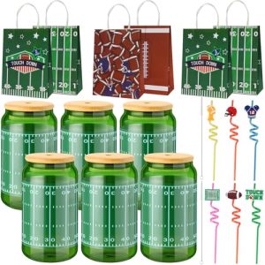 20 Pcs 13.5 oz Football Drinking Glasses Christmas Gift Bag Set with Lids and Straws Birthday Party Can Shaped Cups Glass Cups
