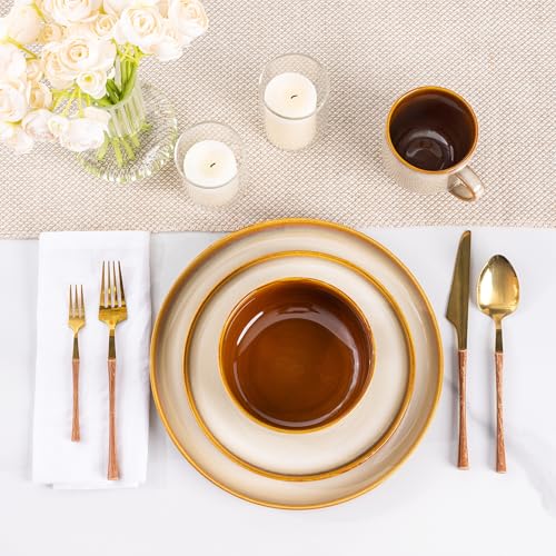 Ceramic Dinnerware Sets for 4,12-Piece Plates and Bowls,Handmade Reactive Glaze Dishes Set,Chip Resistant and Scratch Resistant