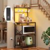 Kitchen Bakers Rack with Power Outlet & LED Lights, Small Coffee Bar Table with Adjustable Storage Shelf, 4 Tiers Microwave