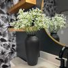 Laurel&Vine 12" Tall Black Ceramic Vase, Speckled Textured Minimalist, with 15 Stems of 22" Faux Artificial White Babys Breath,