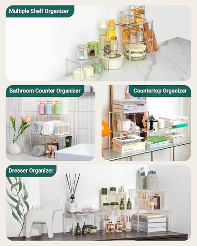 Acrylic Cabinet Organizer, Set of 4 Spice Rack Organizer for Cabinet, Desk Countertop Shelf Organizer, Pantry Kitchen Storage