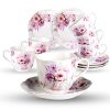 Elegant Tea Cups and Saucers Set of 6 – 7 oz Floral Porcelain Teacup Set for Women – Microwave & Dishwasher Safe – Ideal Gift