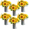 6 Sets Sunflowers Centerpieces for Tables Artificial Sunflower with Vase Rustic Faux Flower for Home Summer Spring Kitchen Decor