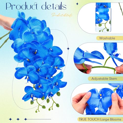 10 Pcs 36 Inch Blue Orchids Artificial Flowers Artificial Phalaenopsis Flowers Faux Orchid Stems Fake Flowers Arrangement for