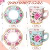 60 Sets Tea Party Decorations Floral Paper Tea Cups with Handle and Plates Disposable Blossom Teacups and Saucers Sets with Tape