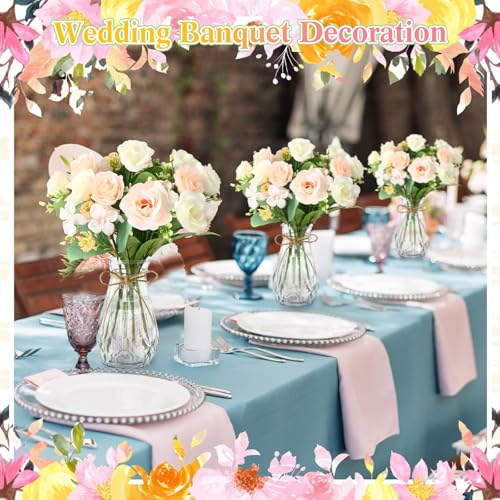 37 Pack Fake Flowers with Vase 24 Bundles Artificial Hydrangea Bouquets 12 Clear Vase for Home Office Farmhouse Centerpiece