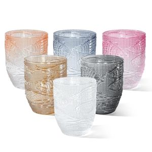 Hobnail Drinking Glasses Set of 6, 12 oz Vintage Fish Glassware Sets, Romantic Water Glasses, Textured Glass Cups, Embossed