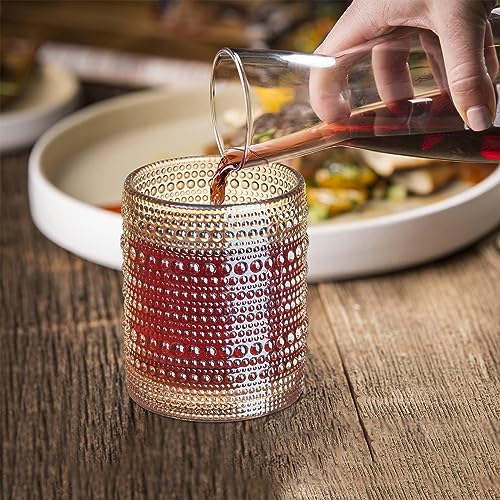 Amber Hobnail Beaded Drinking Glasses Set of 6, 12 oz Vintage Glassware Set Romantic Water Glasses Tumbler, Water Cups, Clear