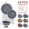 18 Pieces Kitchen Dinnerware Sets Service for 6, Bohemian Style Plates and Bowls Set, Ceramic Vintage Tableware Dishes Set,