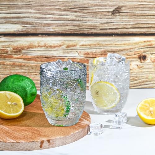 Hobnail Drinking Glasses Set of 6, 12 oz Vintage Fish Glassware Sets, Romantic Water Glasses, Textured Glass Cups, Embossed